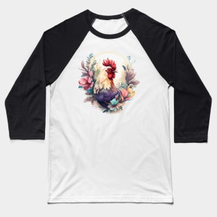 Floral Rooster Baseball T-Shirt